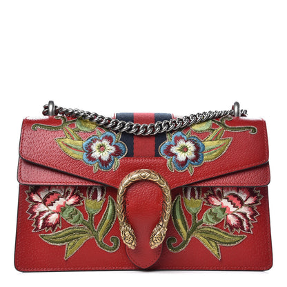 Gucci Calfskin Web Floral Embroidered Small Dionysus Shoulder Bag Hibiscus Red 1 of 8