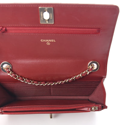 Chanel Lambskin Chevron Quilted Tendy CC Wallet On Chain WOC Dark Red 5 of 10