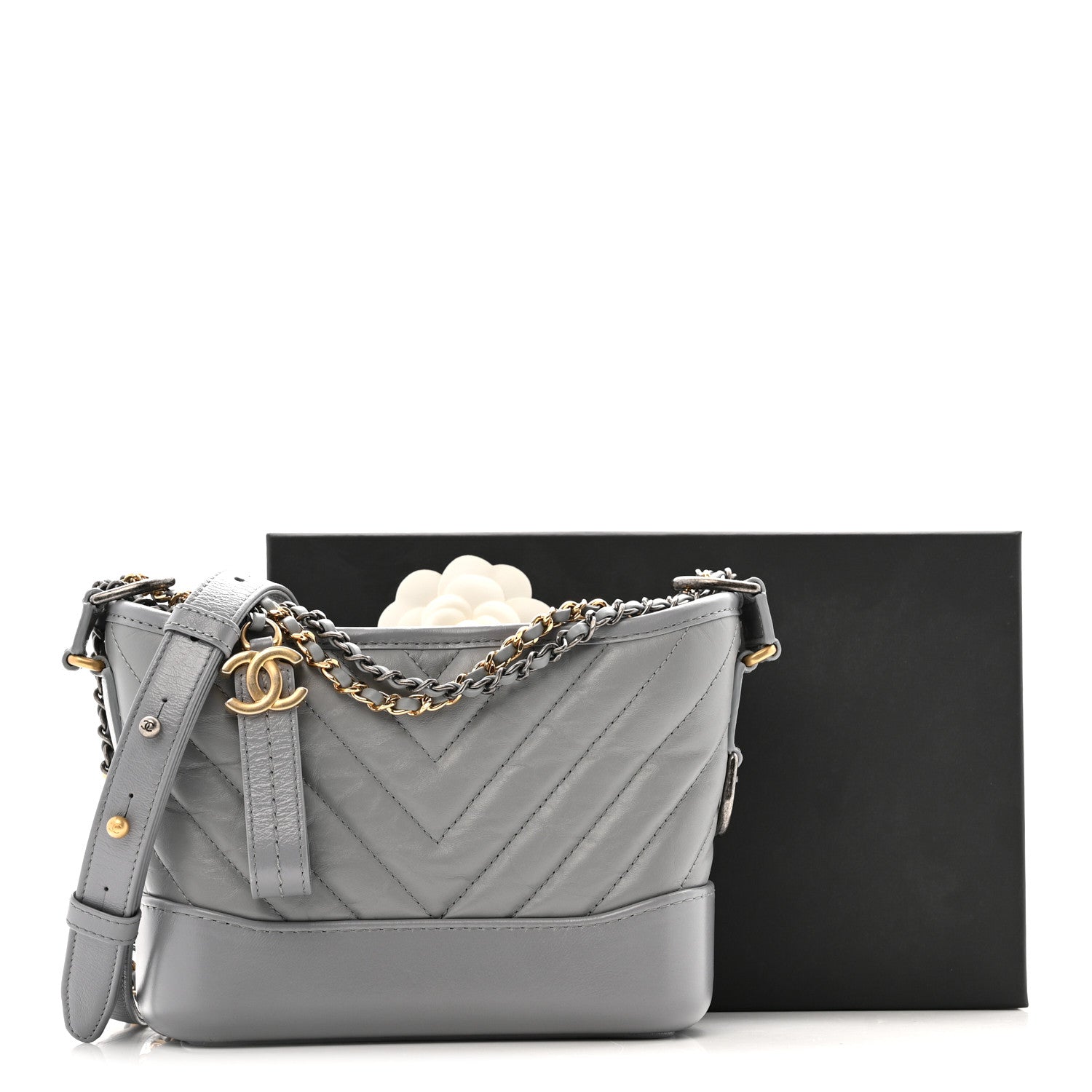 Chanel Aged Calfskin Chevron Quilted Small Gabrielle Hobo Grey 14 of 14