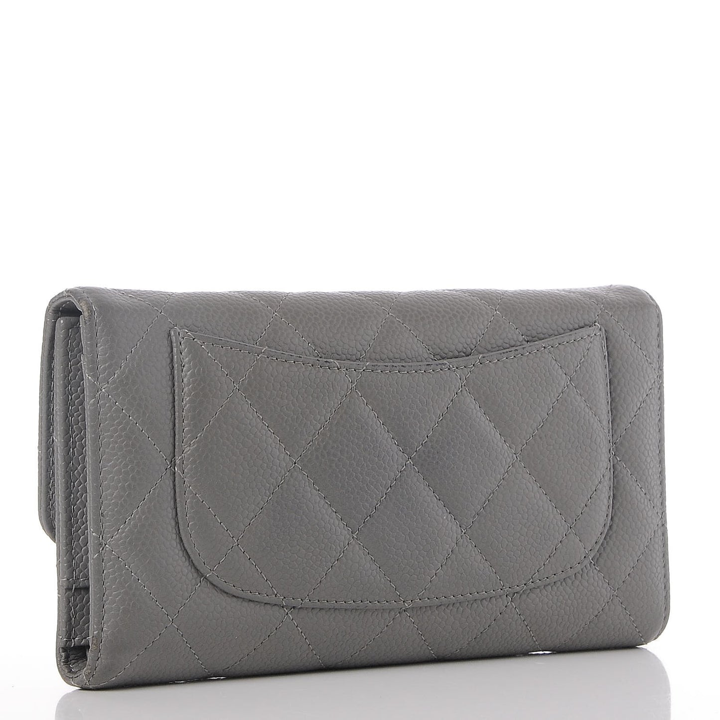 Caviar Quilted Large Flap Wallet Grey