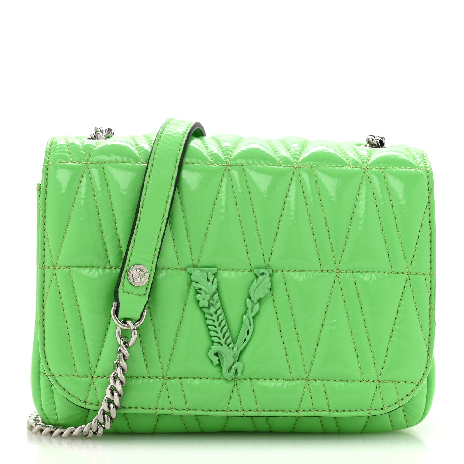 Versace Patent Quilted Virtus Shoulder Bag Mint 1 of 14