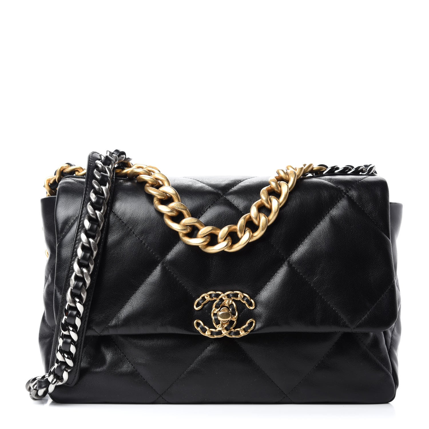 Chanel Shiny Goatskin Quilted Large Chanel 19 Flap Black 1 of 10