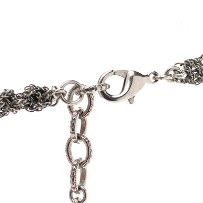 Chanel Pearl Crystal Bead Chain CC Long Necklace Silver Grey 5 of 7