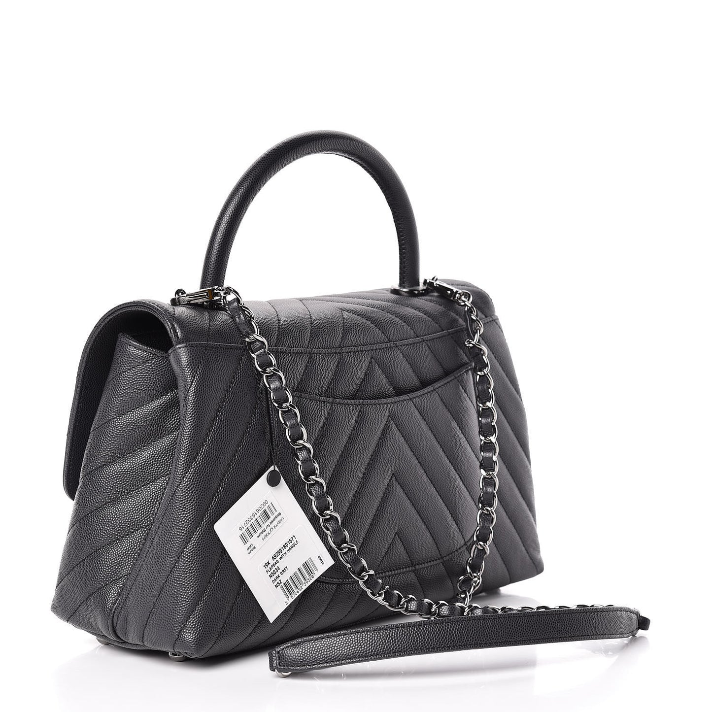 Caviar Chevron Quilted Small Coco Handle Flap Dark Grey