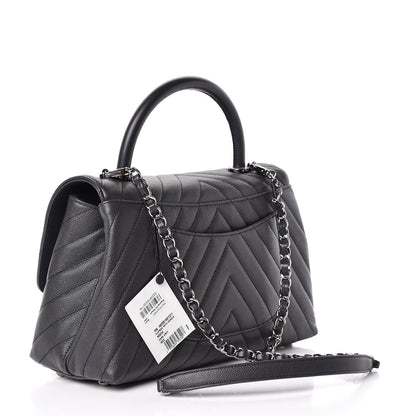 Chanel Caviar Chevron Quilted Small Coco Handle Flap Dark Grey 3 of 10