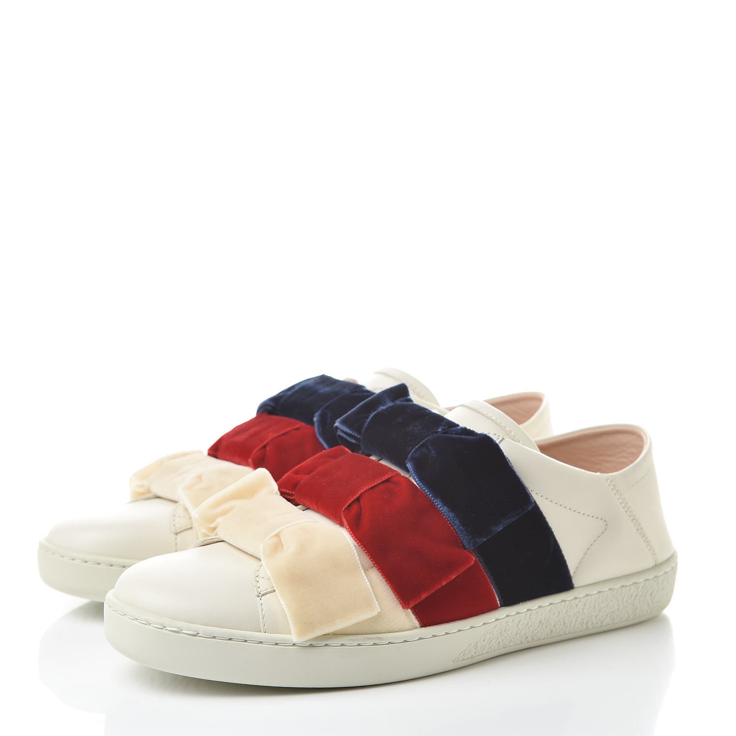 Gucci Calfskin Womens Velvet Bow Ace Sneakers 37.5 White 3 of 11
