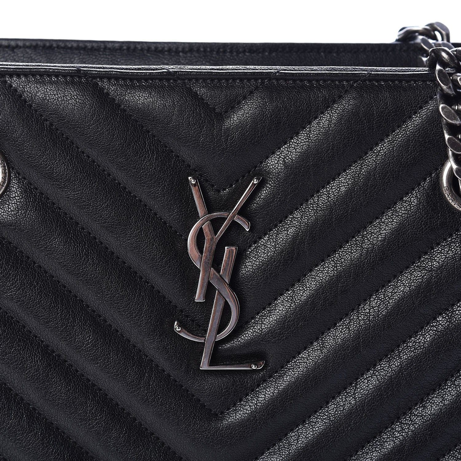 Saint Laurent Sheepskin Matelasse Chevron Large Monogram Shopping Bag Black 9 of 10