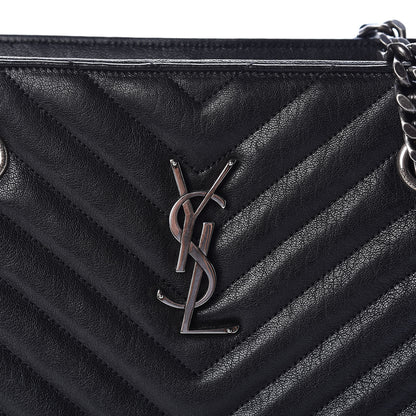 Saint Laurent Sheepskin Matelasse Chevron Large Monogram Shopping Bag Black 9 of 10