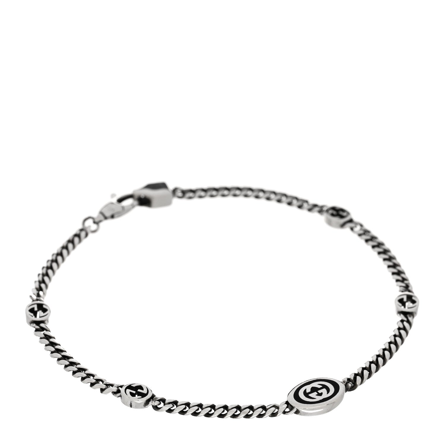 Gucci Sterling Silver Enamel Thin Interlocking G Bracelet Black Black 1 of 3