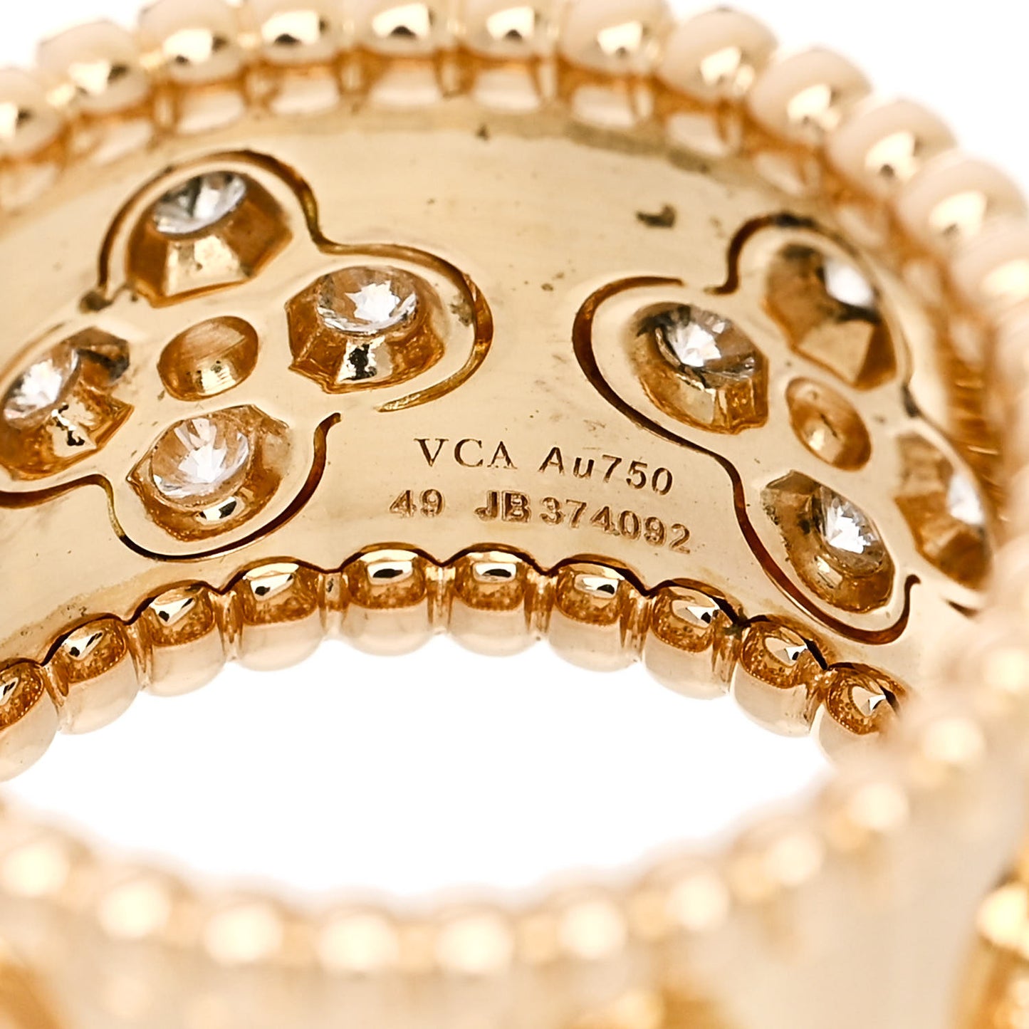 18K Yellow Gold Diamond Perlee Clovers Ring 49 5