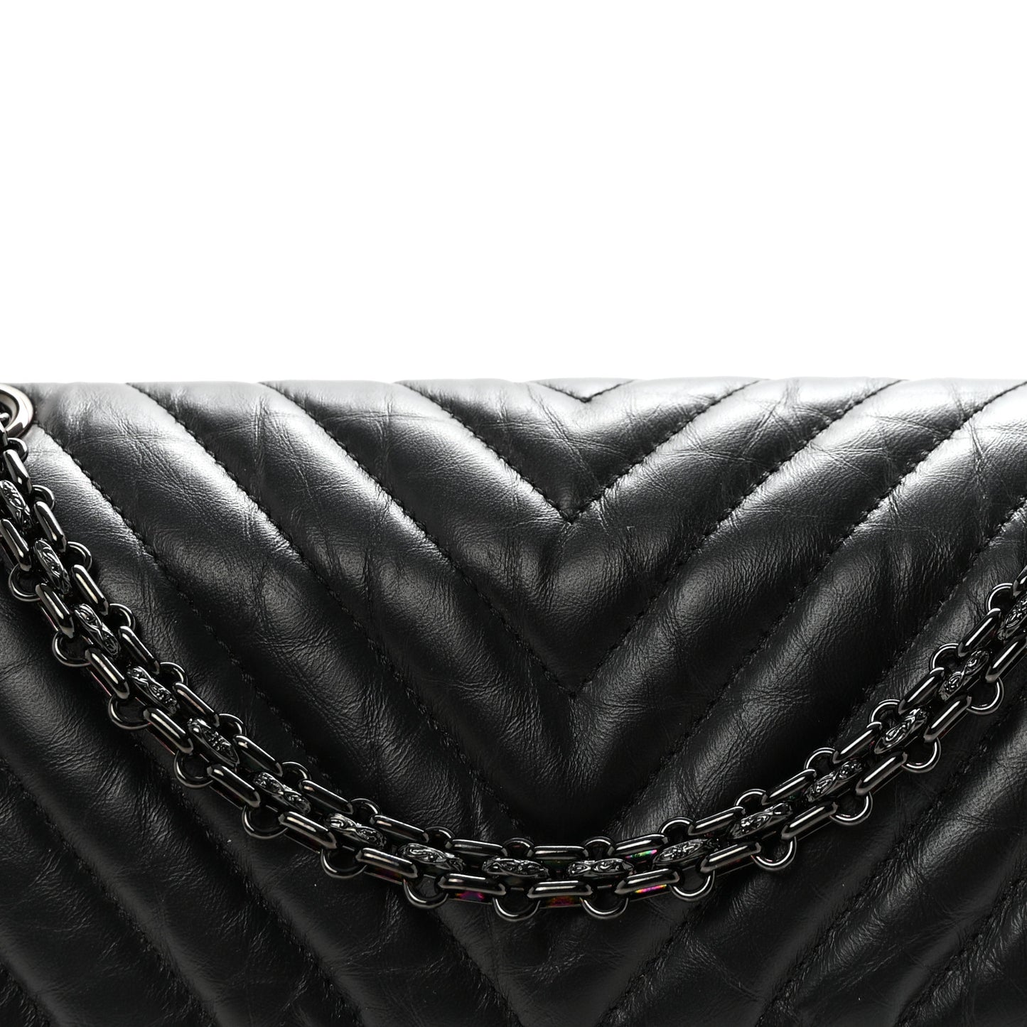 Aged Calfskin Chevron Quilted 2.55 Reissue 225 Flap So Black