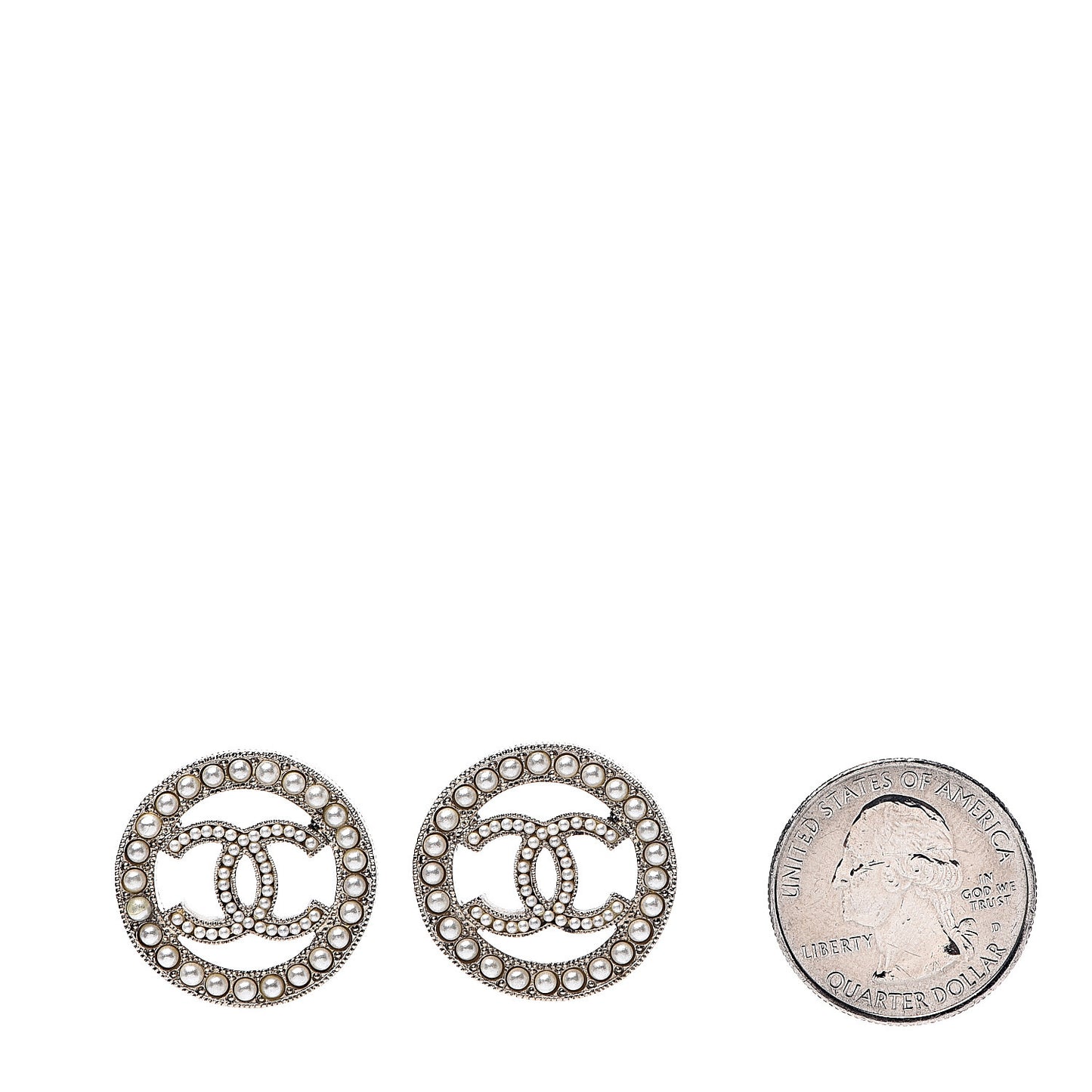 Pearl CC Round Earrings Gold