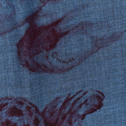 Hermes Cashmere Silk Dans L'atelier Shawl 140 Bleu Chine Prune Cassis 4 of 4