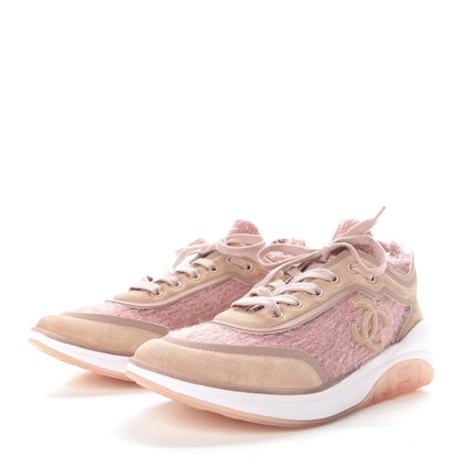 Chanel Fabric Calfskin Suede CC Womens Sneakers 38.5 Pink 3 of 9