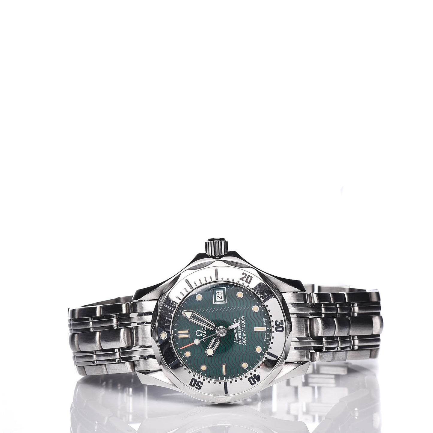 Stainless Steel 28mm Seamaster Jacques Mayol Quartz Watch Green 2584.41