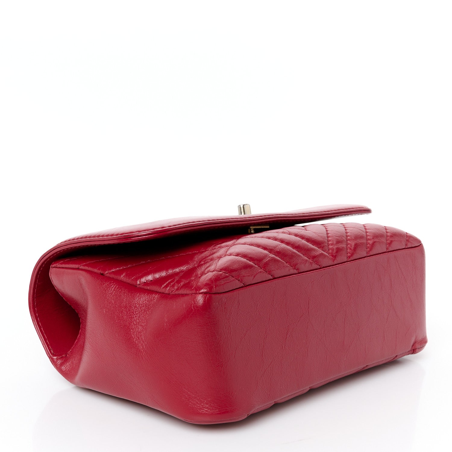 Chanel Calfskin Chevron Quilted Top Handle Flap Red 4 of 11