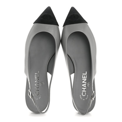 Chanel Goatskin Grosgrain Pointed Toe CC Slingback Flats 36 Gray Black 6 of 27