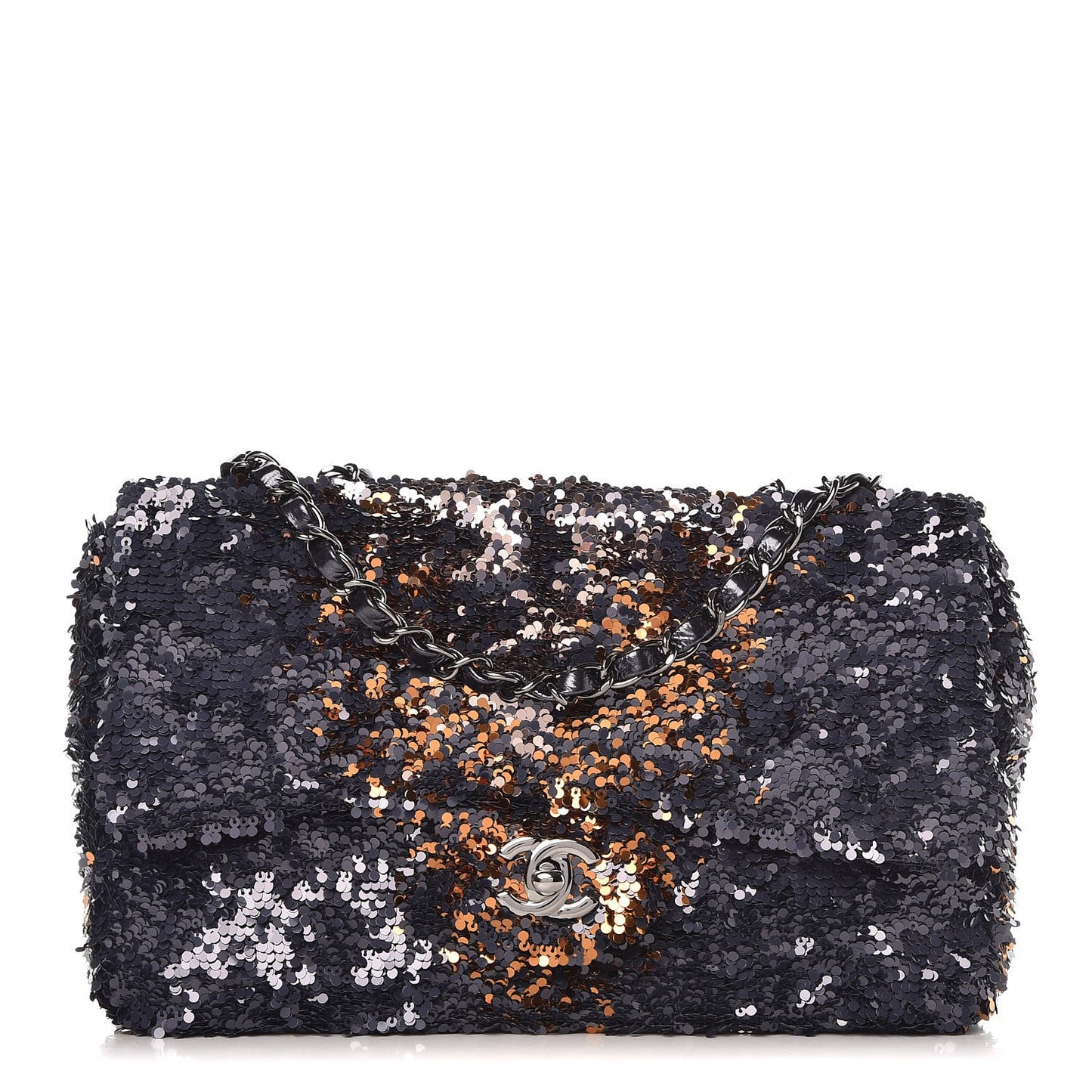 Sequin Medium Single Flap Bronze Black