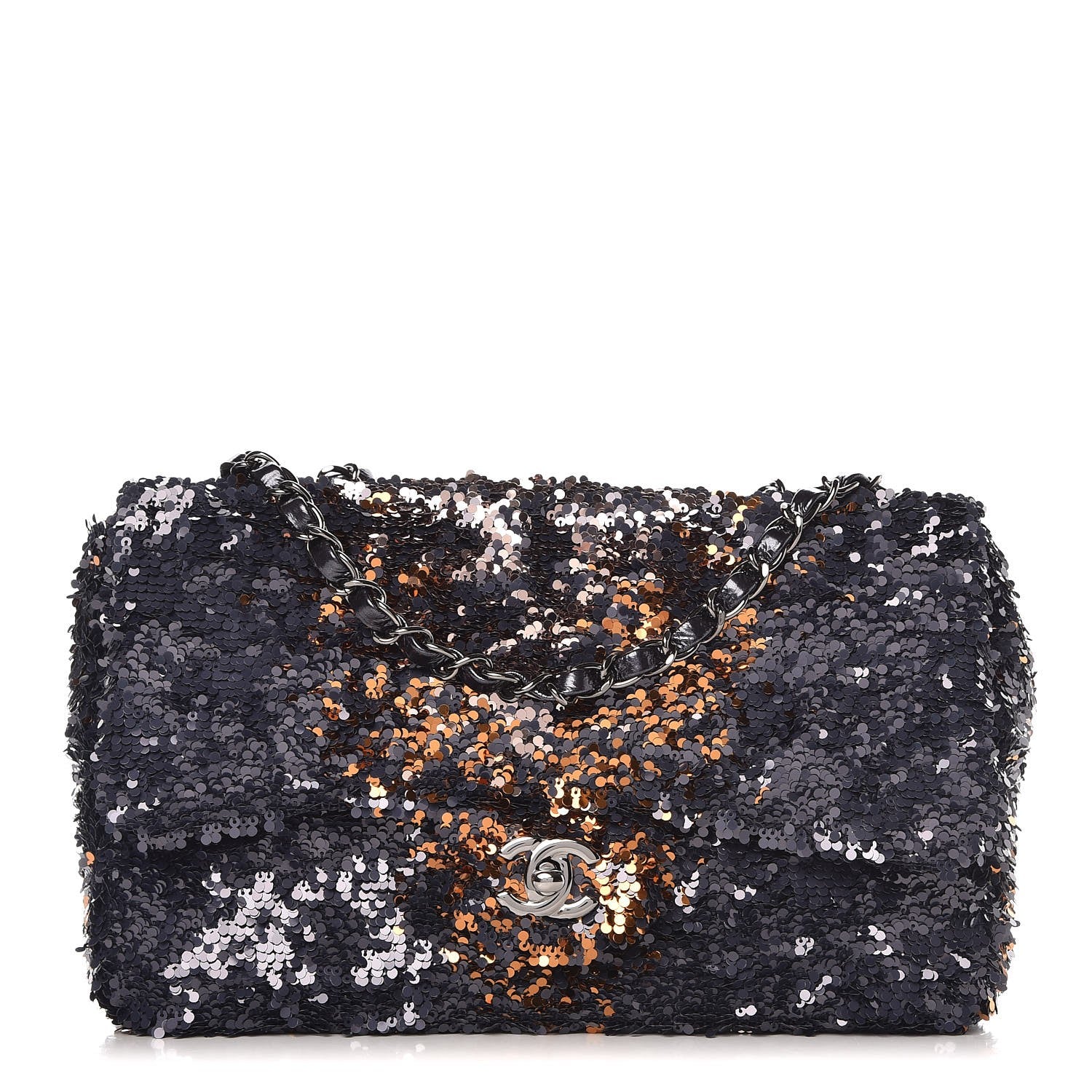 Chanel Sequin Medium Single Flap Bronze Black 1 of 7