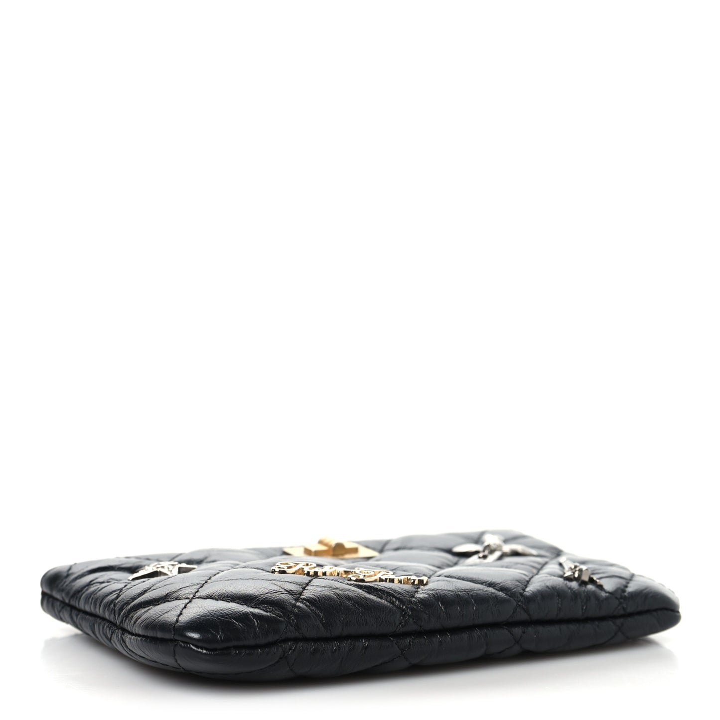 Aged Calfskin Quilted Lucky Charms 2.55 Small Reissue Cosmetic Case Black