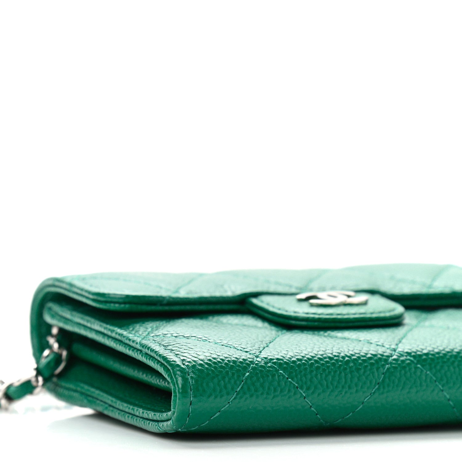 Chanel Caviar Quilted Flap Card Holder On Chain Green 10 of 12