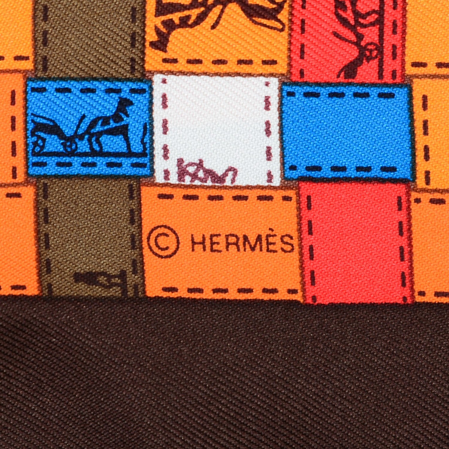 Hermes Silk Bolduc Au Carre Scarf 90 Brun Foncé Orange Bleu 4 of 5