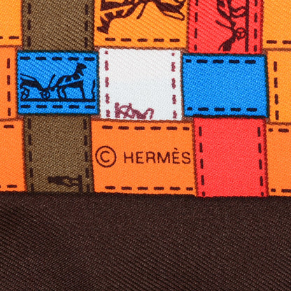Hermes Silk Bolduc Au Carre Scarf 90 Brun Foncé Orange Bleu 4 of 5