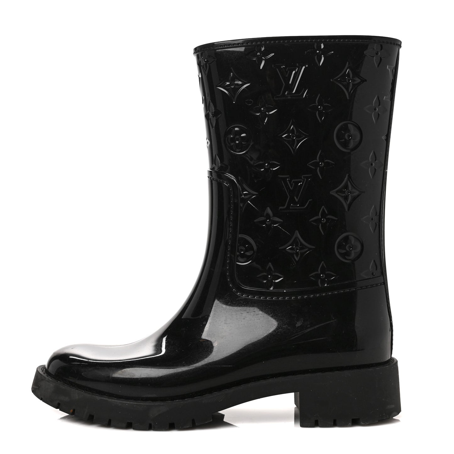 Rubber Embossed Monogram Splash Rain Short Boots 39 Black