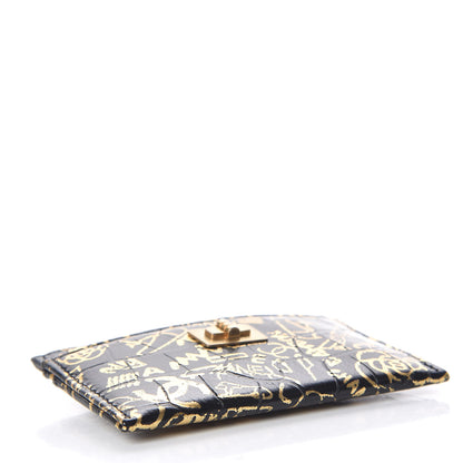Chanel Calfskin Crocodile Embossed Graffiti 2.55 Cocodile Reissue Card Holder Black Gold 4 of 9