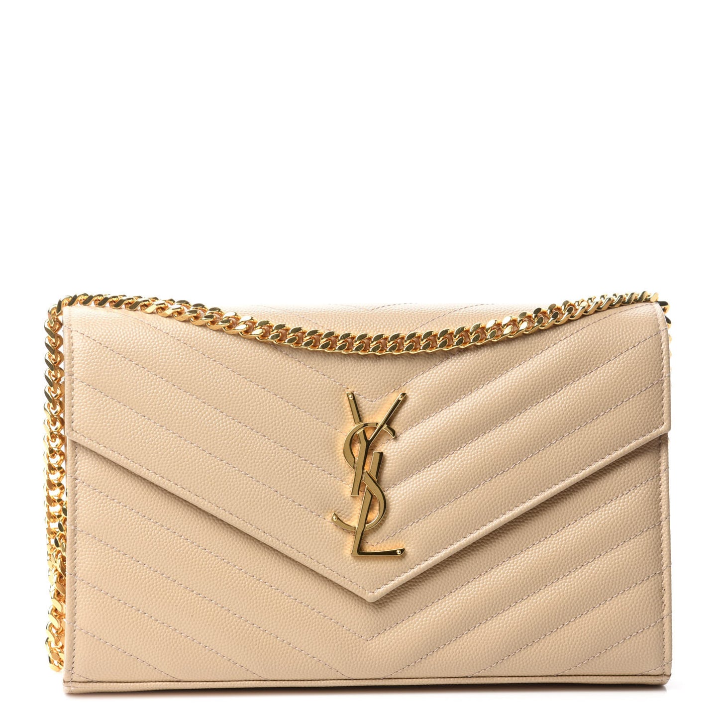 Grain De Poudre Matelasse Chevron Monogram Chain Wallet Deep Beige