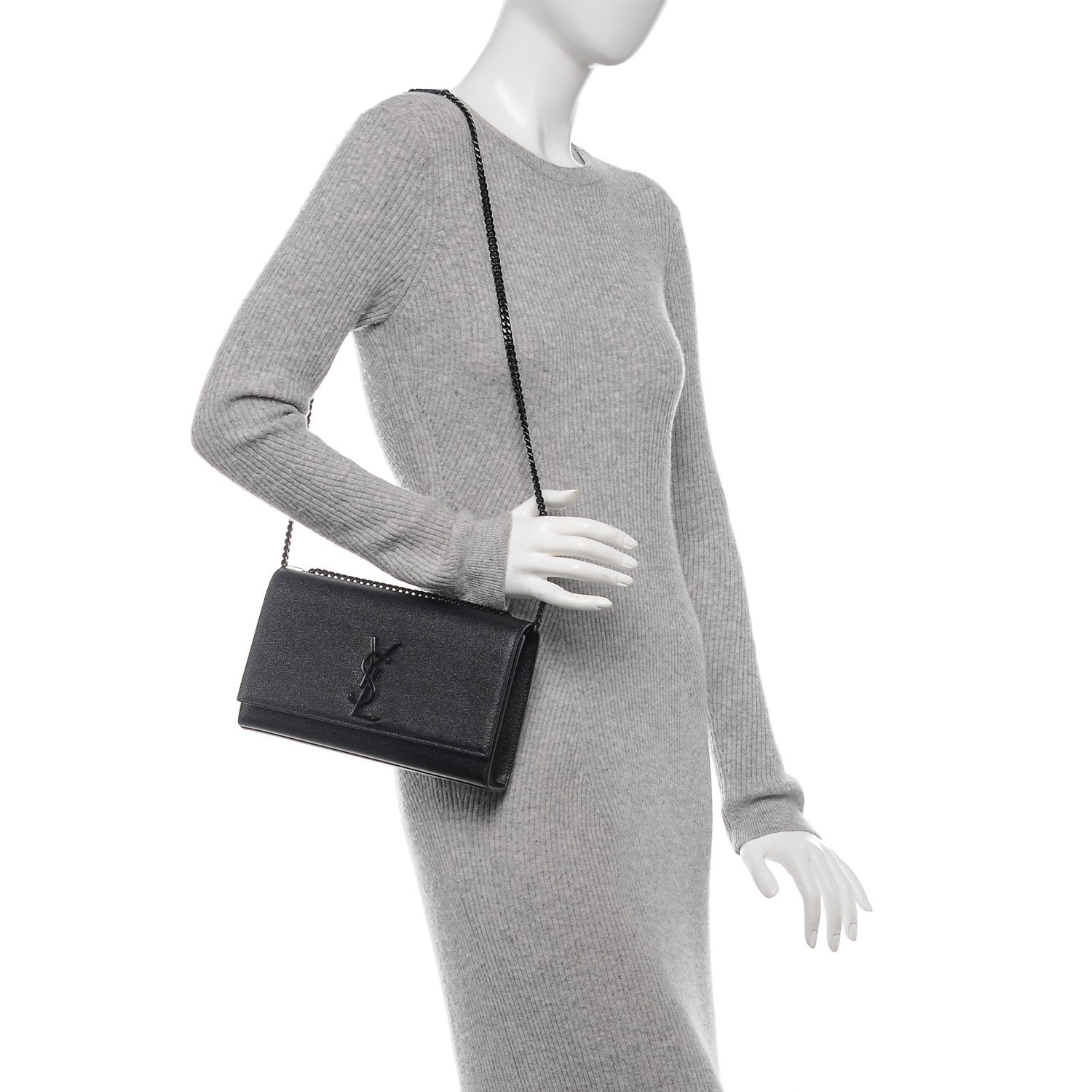 Saint Laurent Grain De Poudre Medium Classic Monogram Kate Satchel Black 2 of 6