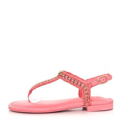 Chanel Lambskin Embroidered CC Thong Sandals 36 Pink 1 of 9