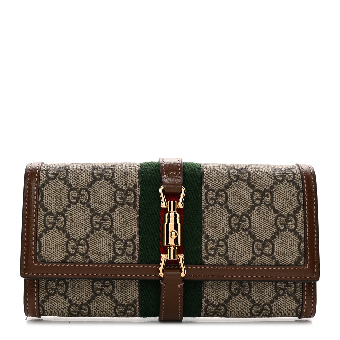 GG Supreme Monogram Azalea Calfskin Web Jackie 1961 Chain Wallet Beige Ebony Brown Sugar
