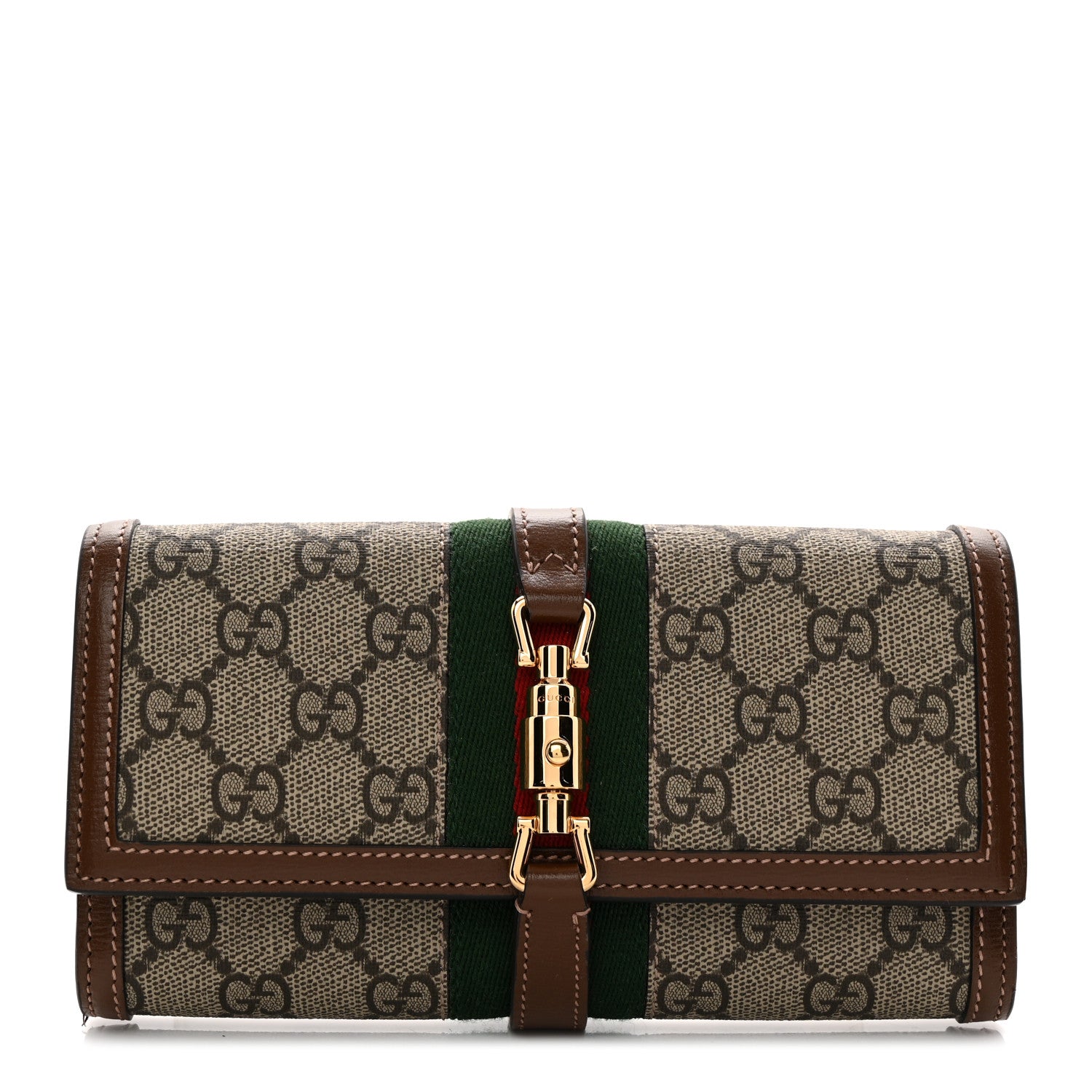 Gucci GG Supreme Monogram Azalea Calfskin Web Jackie 1961 Chain Wallet Beige Ebony Brown Sugar 1 of 8