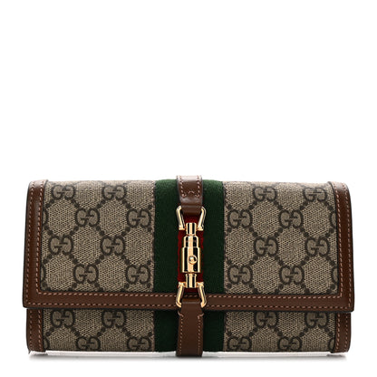 Gucci GG Supreme Monogram Azalea Calfskin Web Jackie 1961 Chain Wallet Beige Ebony Brown Sugar 1 of 8