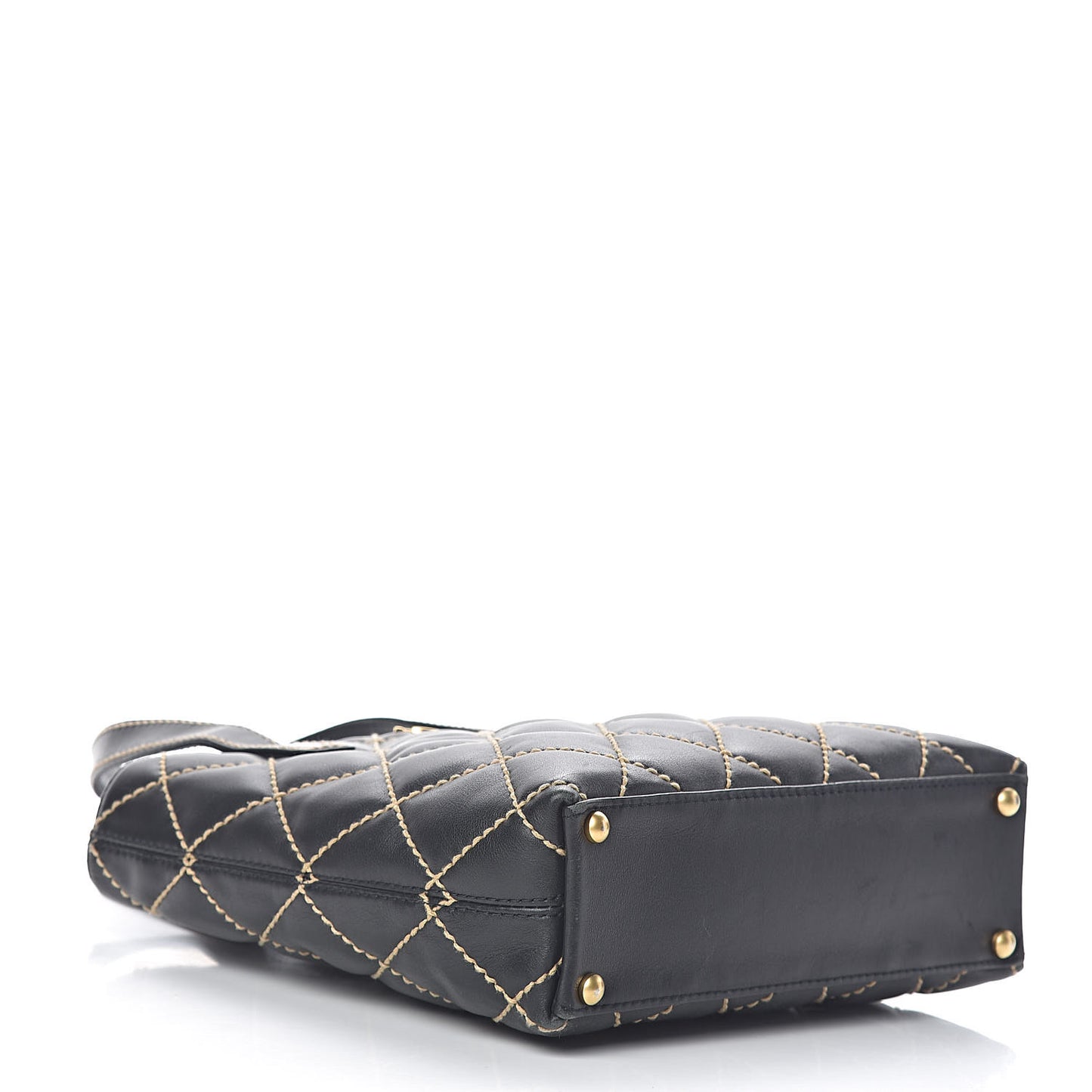 Calfskin Contrast Stitch Surpique Tote Black