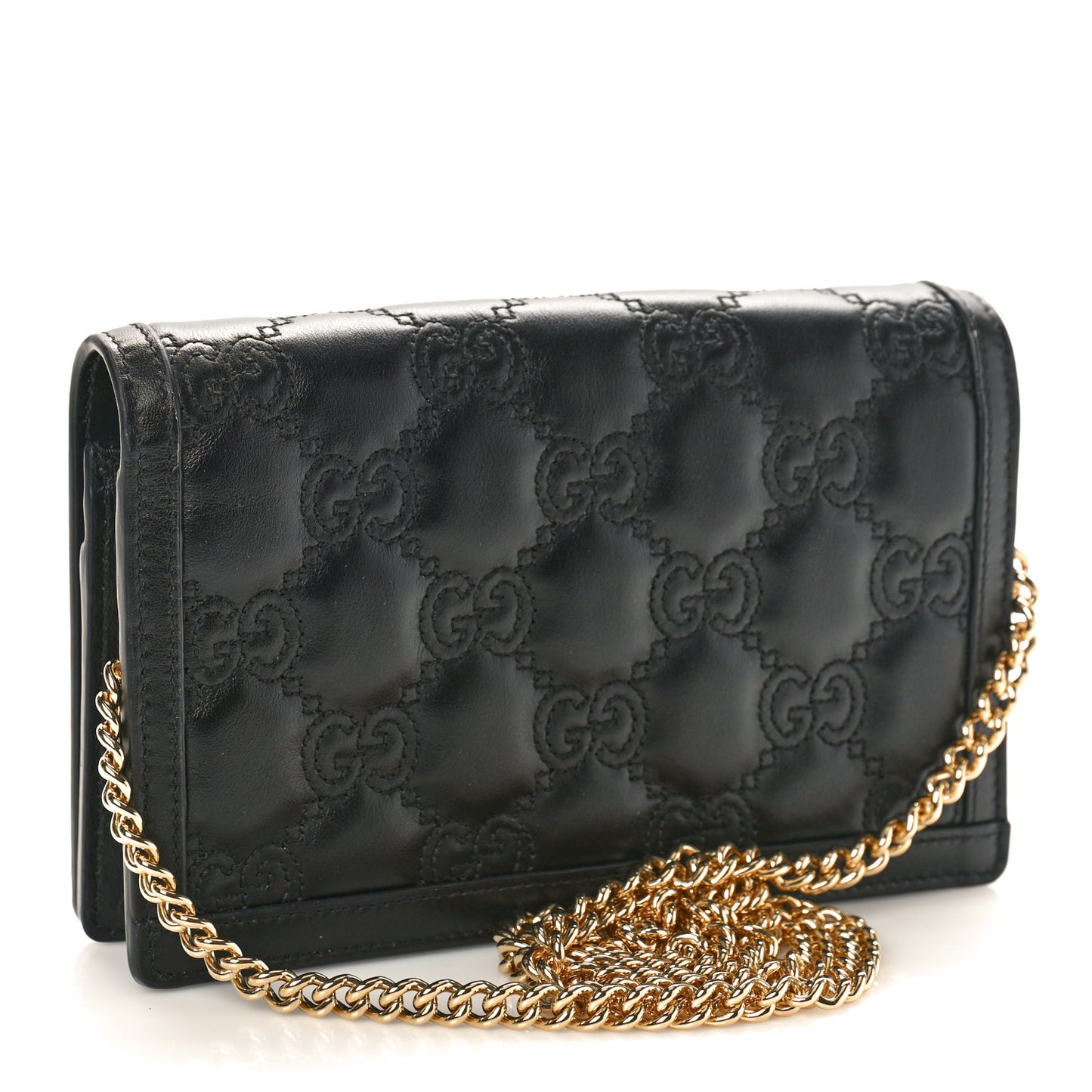 Calfskin GG Matelasse Chain Wallet Black