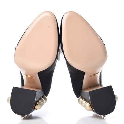 Gucci Silk Satin Pearl Studded Luna Bow Pumps 39 Black Gold Beige 5 of 12