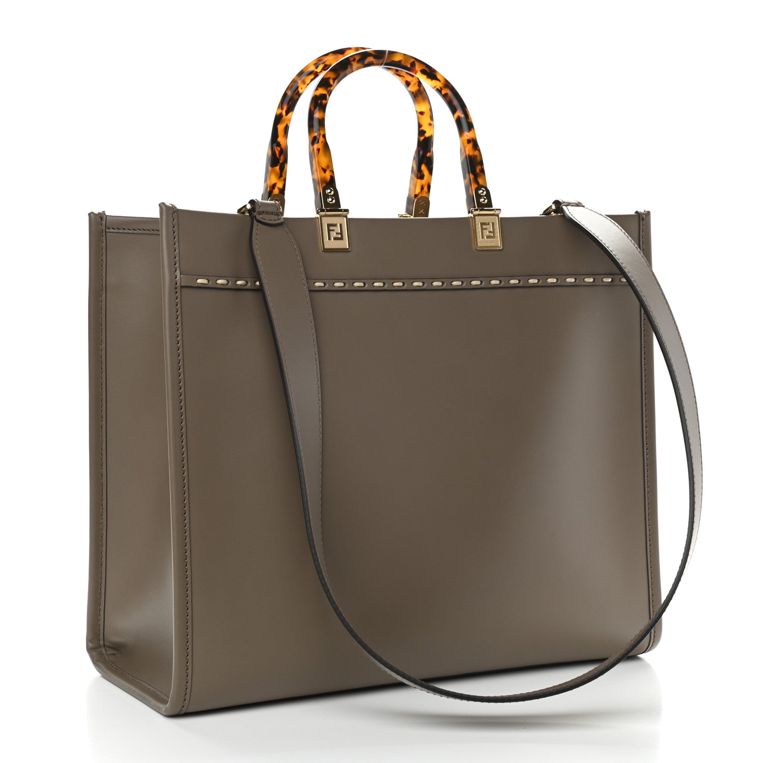 Fendi Vitello King Plexiglass Elaphe Python Print Logo Medium Fendi Sunshine Shopper Tote Tartufo Daisy Roccia 3 of 10