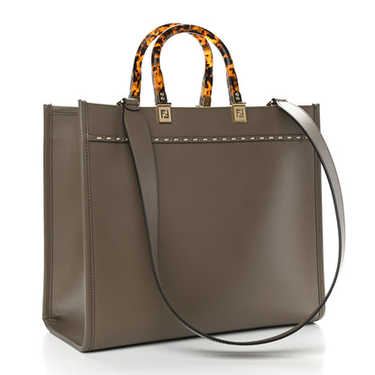 Fendi Vitello King Plexiglass Elaphe Python Print Logo Medium Fendi Sunshine Shopper Tote Tartufo Daisy Roccia 3 of 10