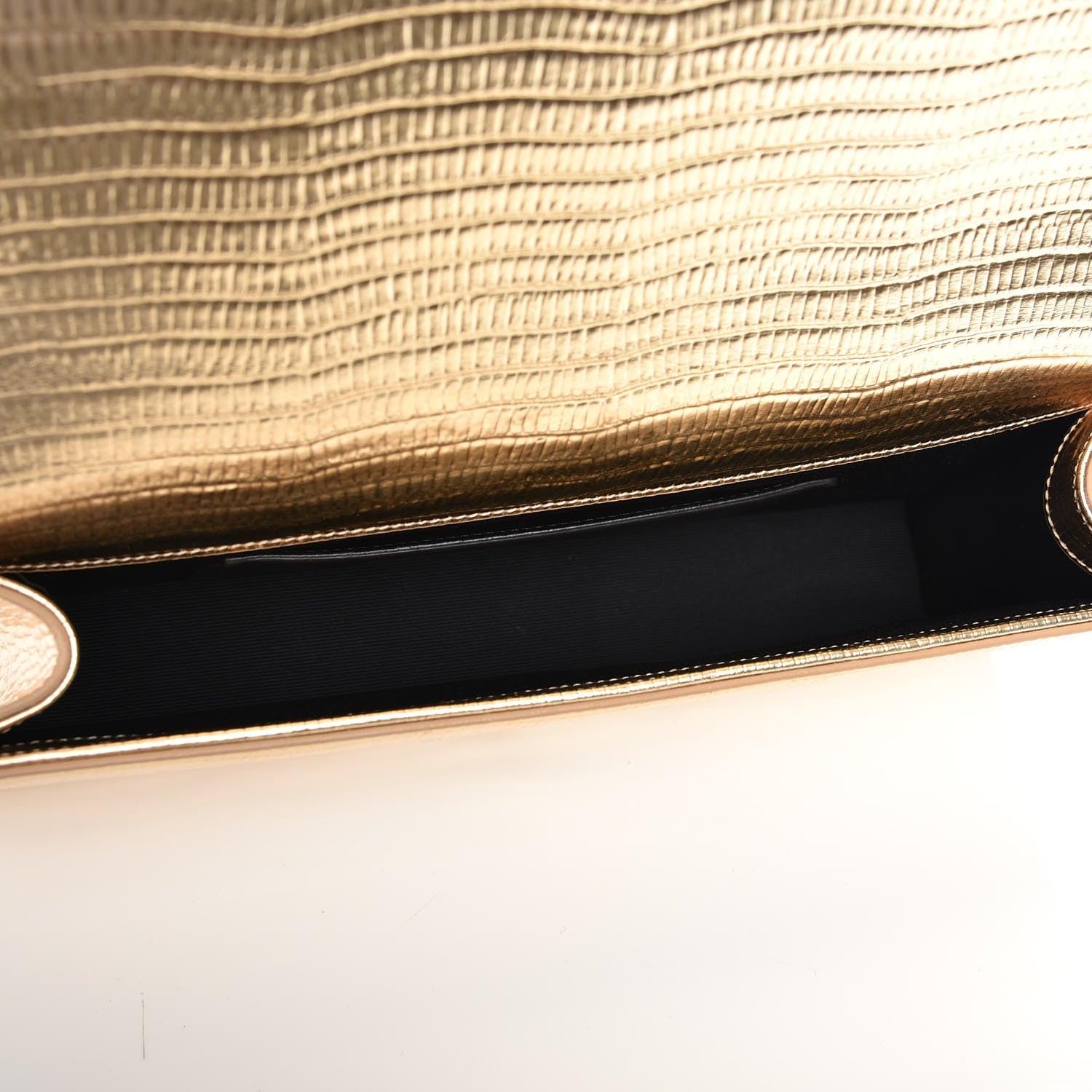 Saint Laurent Metallic Lizard Embossed Classic Monogram Kate Tassel Clutch Gold 5 of 6