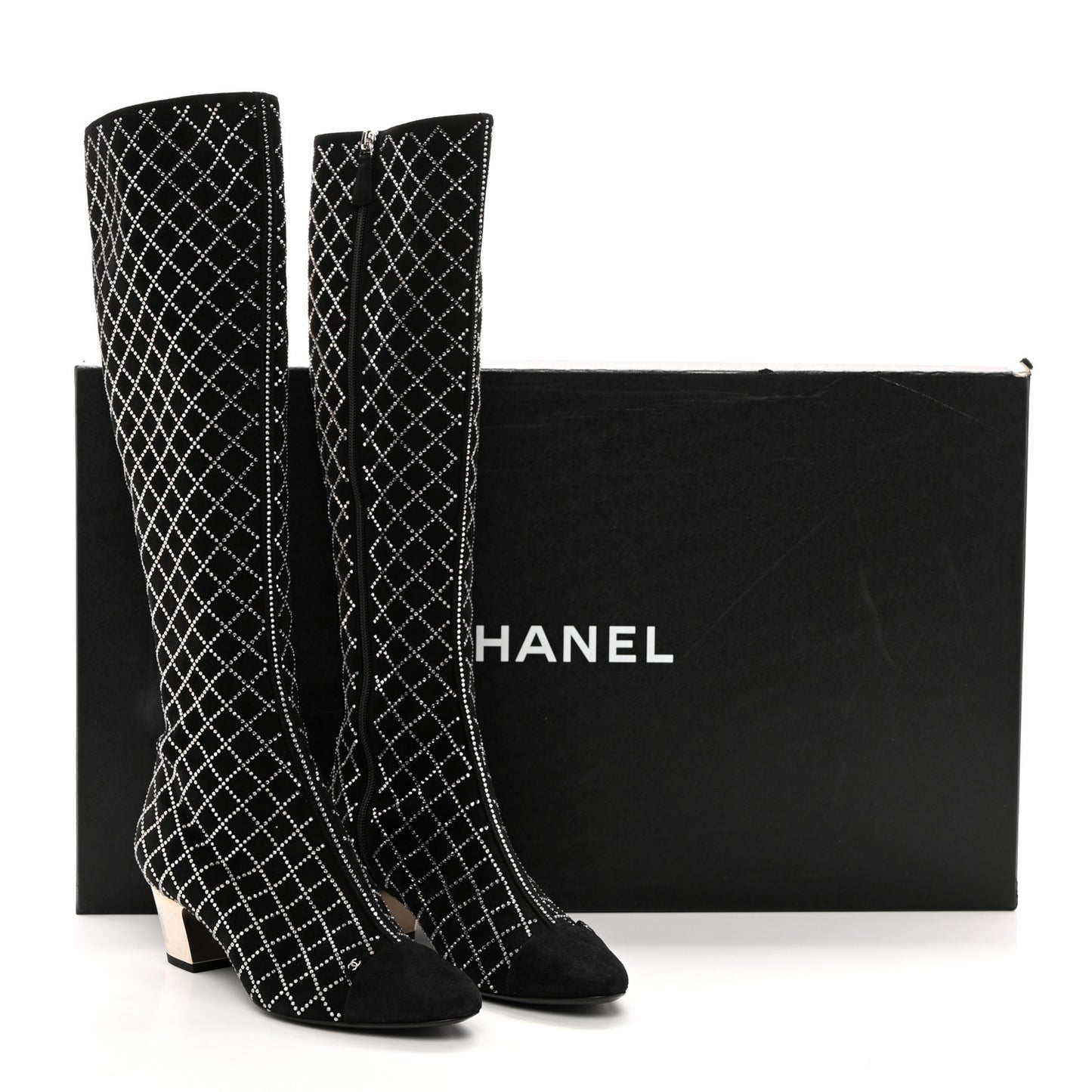 Kid Suede Strass Knee High Boots 38.5 Black