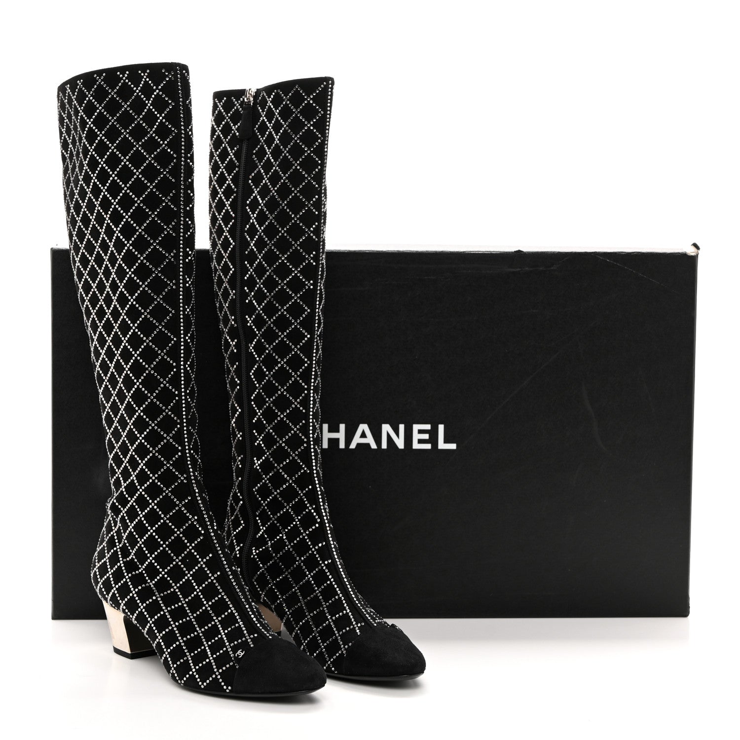 Chanel Kid Suede Strass Knee High Boots 38.5 Black 11 of 11