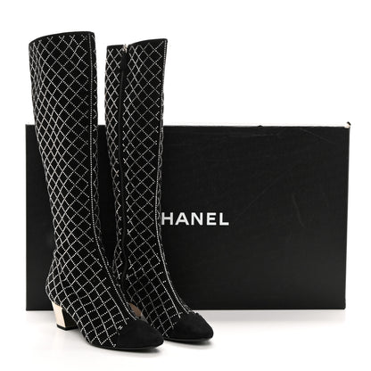Chanel Kid Suede Strass Knee High Boots 38.5 Black 11 of 11