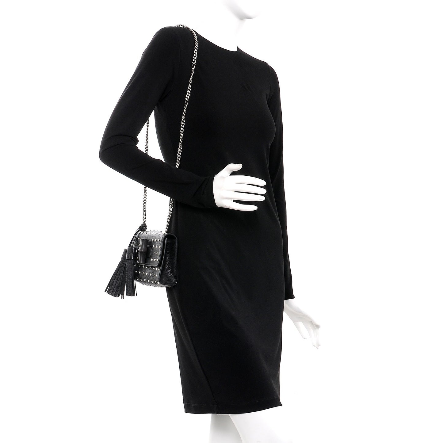 Calfskin Small Studded Miss Bamboo Shoulder Bag Black