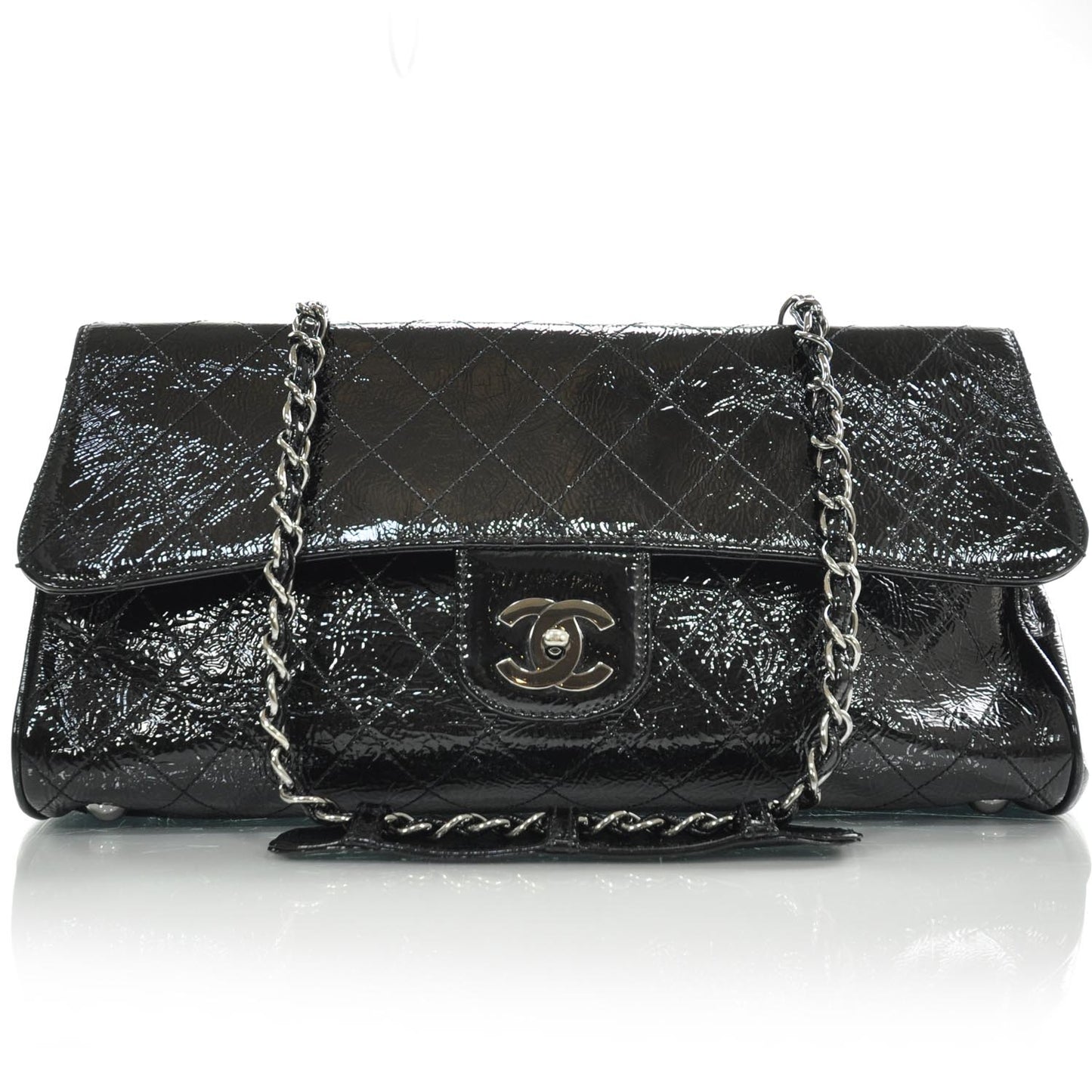 Patent Quilted Ritz Flap Bag Black