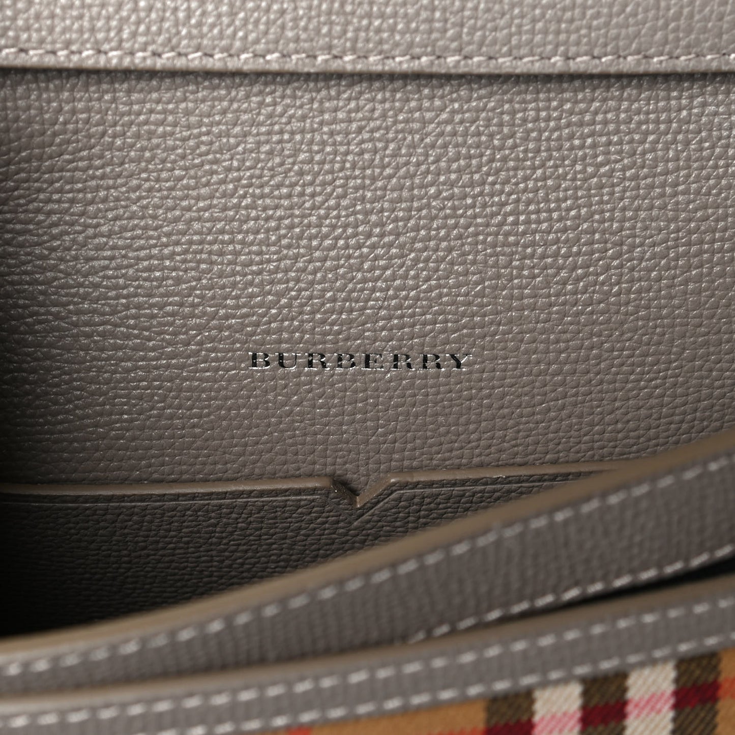 Grainy Calfskin Vintage Check Small Macken Crossbody Bag Taupe Brown