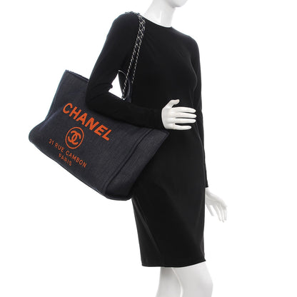 Chanel Denim Large Deauville Tote Blue Orange 3 of 9