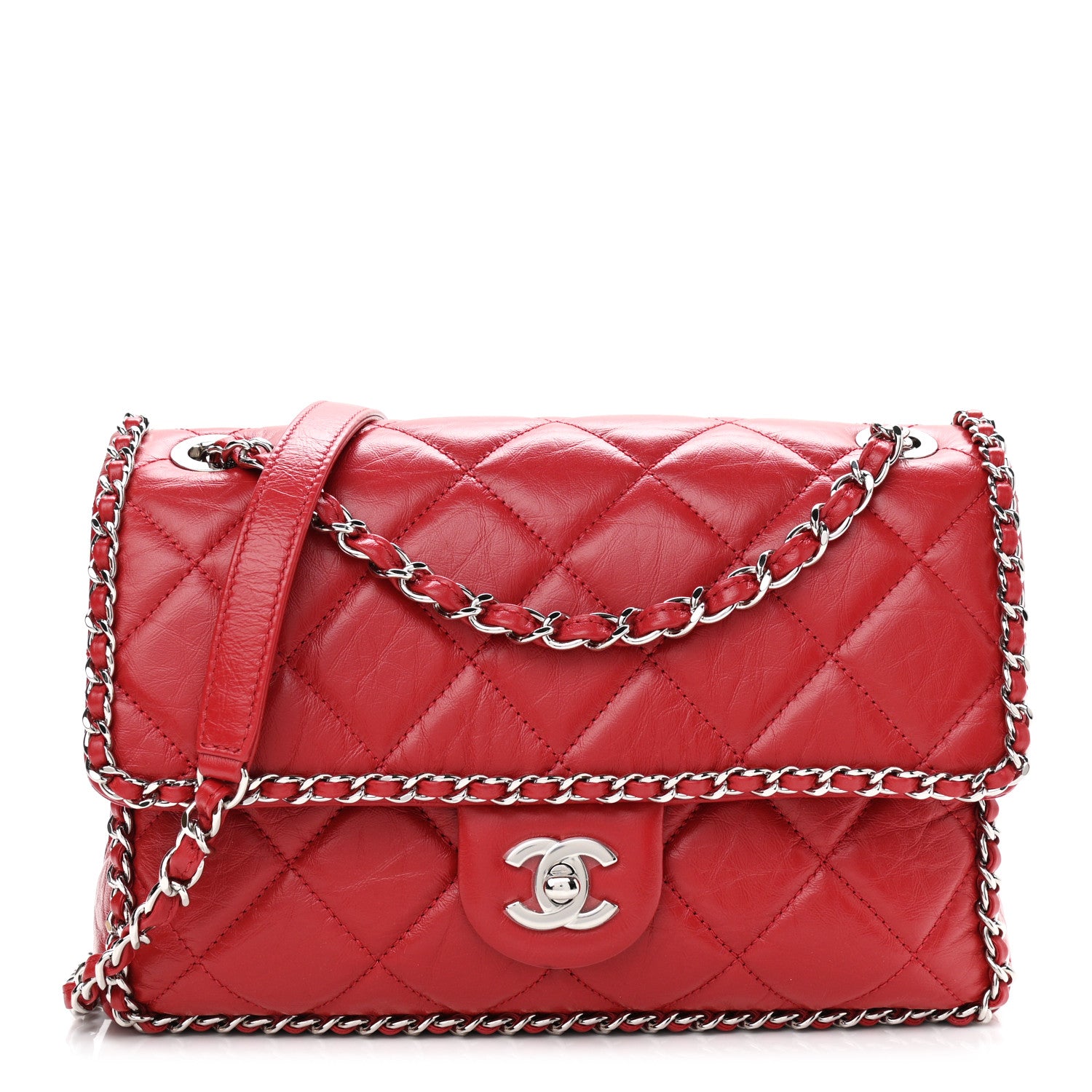 Chanel Crumpled Calfskin Medium Chain All Over Flap Red 1 of 10