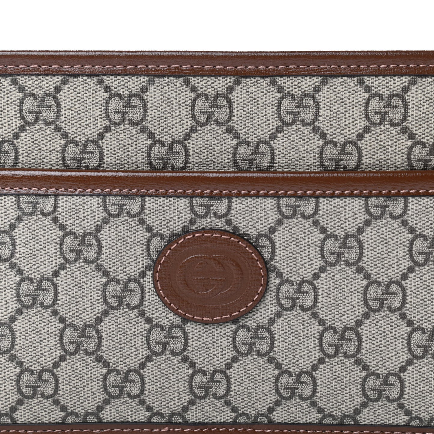 GG Supreme Monogram Textured Calfskin Retro Interlocking G Travel Pouch Beige Ebony Brown Sugar